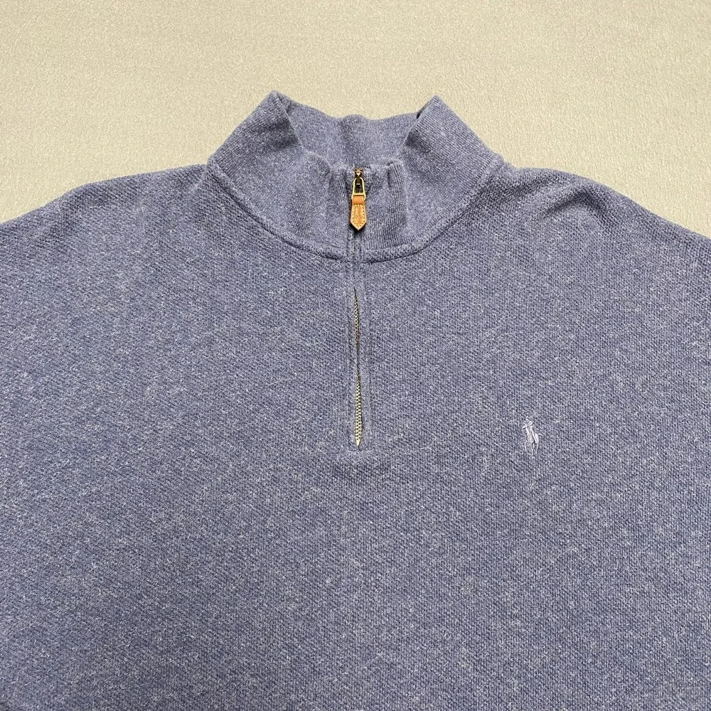 Polo Golf Ralph Lauren Sweater Mens‎ 2XL Blue Quarter Zip Mock Neck Alpaca Blend